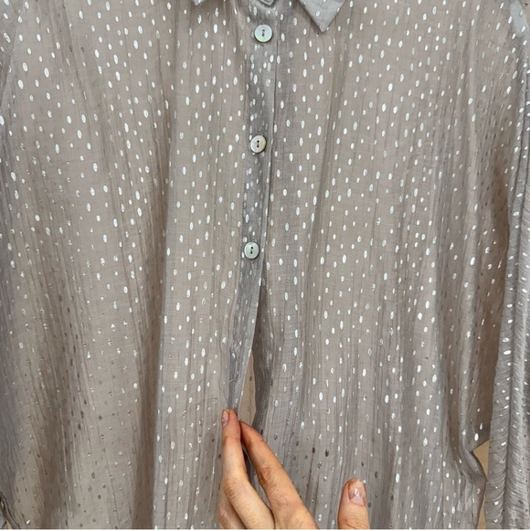Zara Long Sleeve Button Down Shirt Polka Dot Silver Gray S - Picture 7 of 8